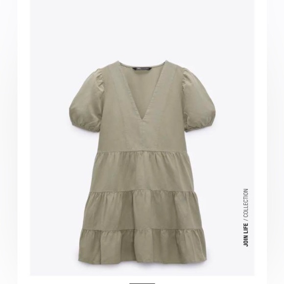 ❣️SOLD❣️ Zara Tiered Green Mini Dress Size M - Picture 5 of 12